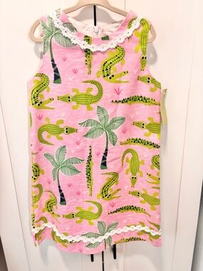 J.Bailey Girls Pink Alligator Print Sundress with Lace Trim